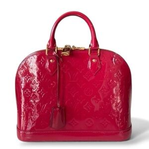 Louis Vuitton Pink Rose Indian Raspberry Leather Monogram Vernis Alma Bag New